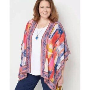 Colorful Open front Kimono shawl cape poncho Sleeve Cover Up Cardigan Red Blue
